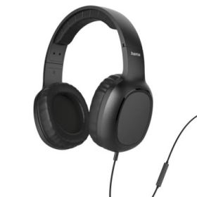 Hama Fun II Auriculares con Microfono Omnidireccional - Cable 1.2m - Jack 3.5mm - Diadema Ajustable - Almohadillas de Cuero - Asistente de Voz - Color Negro