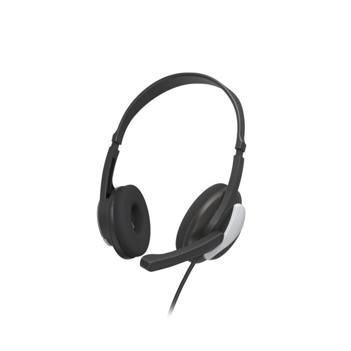 Hama Hs-P100 V2 Auriculares con Microfono Omnidireccional - Cable 2m - Jack 3.5mm - Diadema Ajustable - Almohadillas de Malla - Color Negro y Plata