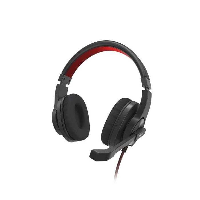 Hama Hs-USB400 V2 Auriculares con Microfono Omnidireccional - Cable 2m - Diadema Ajustable - Almohadillas de Malla - Color Negro y Rojo