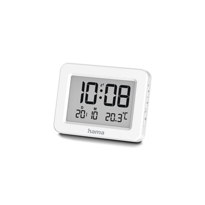Hama Kos Radio Reloj Despertador - Pantalla Digital - Termometro - Funcion de Repeticion de Alarma - Zona Horaria Ajustable - 7x1.3x5.5cm - Color Blanco
