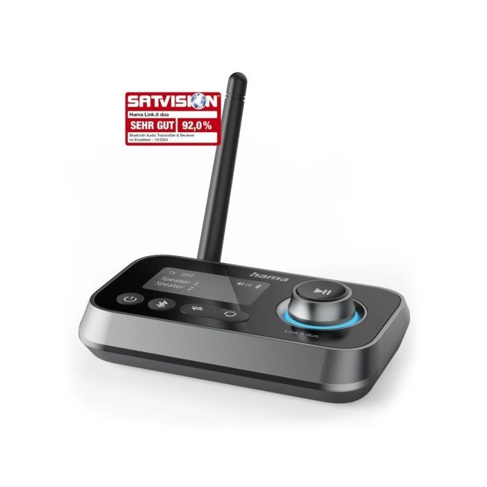 Hama Link It Duo Adaptador de Audio Bluetooth - USB-C - Jack 3.5mm - Rango de 10m - Pantalla LCD - Color Negro