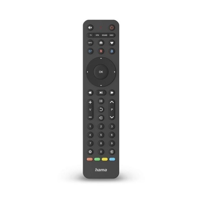 Hama Mando a Distancia para TV - Universal - Alcance 10m - 43 Botones - Acceso Directo a Plataformas de Streaming - Permite 4 Dispositivos Simultaneos - 20.2x4.7x2.1cm - Color Negro