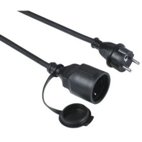 Hama Outdoor  Cable de Alimentacion Alargador para Exteriores - Potencia Maxima 3680W - Longitud 5m - Seccion 1.5mm2 - Schuko CEE7 - Tapa Protectora - Color Negro