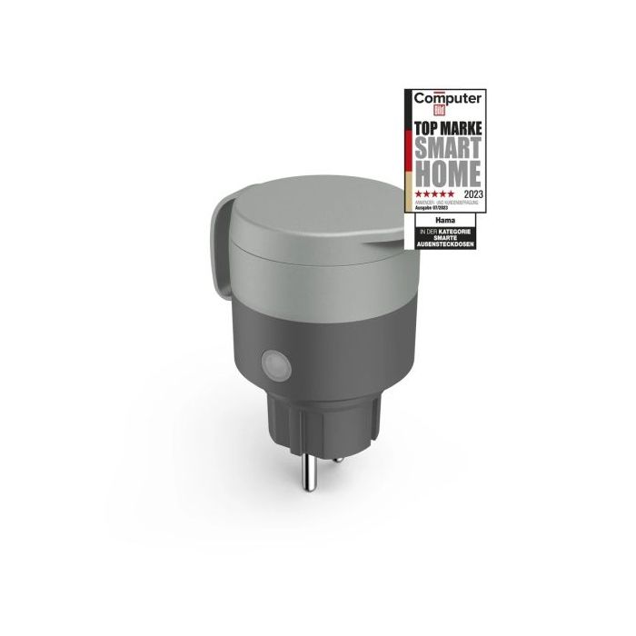 Hama Outdoor Enchufe WLAN Inteligente para Exterior - Potencias hasta 2.300W - WiFi - IP44 - Compatible con Asistente de Voz - Control con App - Control con App - Color Gris