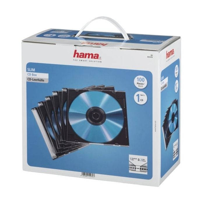 Hama Pack de 100 Cajas Vacias para CD/DVD - Poliestireno - 12.5x14.2x0.52cm - Color Negro