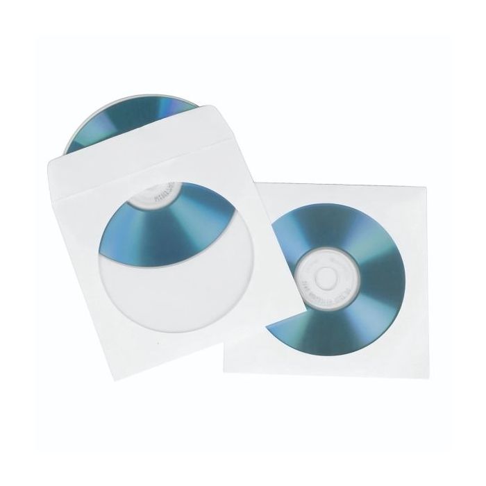 Hama Pack de 100 Fundas para CD/DVD - Papel con Ventana - 12.5x12.5x0.1cm - Color Blanco