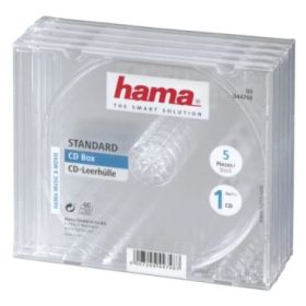 Hama Pack de 5 Cajas Vacias para CD/DVD - Poliestireno - 14x12.4x1.04cm - Color Transparente