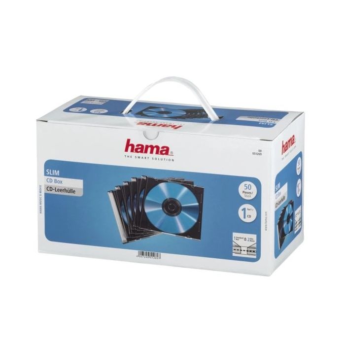Hama Pack de 50 Cajas Vacias para CD/DVD - Poliestireno - 12.5x14.2x0.52cm - Color Negro