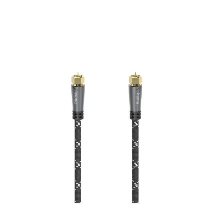 Hama Prime Cable Coaxial de Antena - Longitud 1.5m - Terminales Chapados en Oro - Conector F Macho - Apantallamiento 120dB - Impedancia 75Ohm - Color Negro y Gris