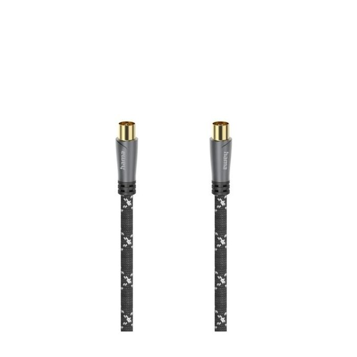 Hama Prime Cable Coaxial de Antena Macho/Hembra - Longitud 1.5m - Terminales Chapados en Oro - Apantallamiento 120dB - Impedancia 75Ohm - Color Negro y Gris