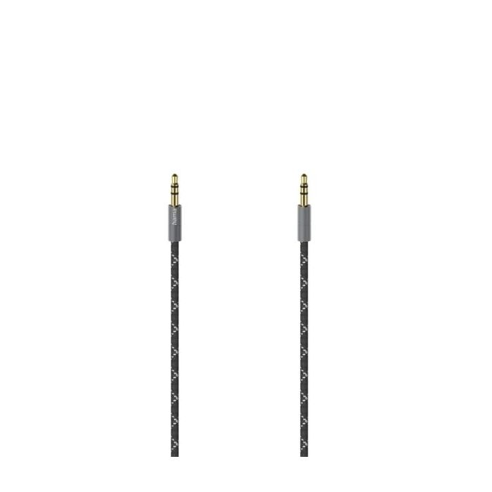 Hama Prime Cable de Audio - Jack 3.5mm Macho - Longitud 0.75m - Contactos Chapados en Oro - Estereo - Color Negro y Gris