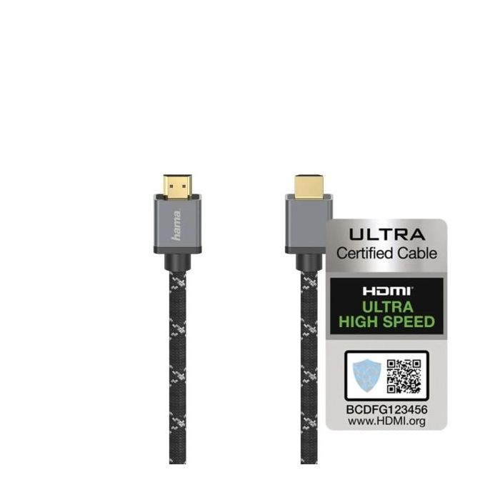 Hama Prime Cable HDMI 8K Macho - Longitud 1m - Certificado - Soporta eARC - Terminales Chapados en Oro - Ethernet - Velocidad hasta 48Gbps - Blindaje Completo - Color Negro y Gris