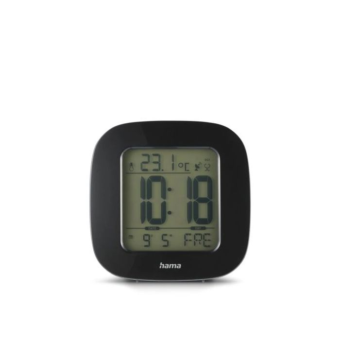 Hama Rc 45 Radio Reloj Despertador - Pantalla Digital - Termometro - Funcion de Repeticion de Alarma - Zona Horaria Ajustable - 7.8x4x7.8cm - Color Negro