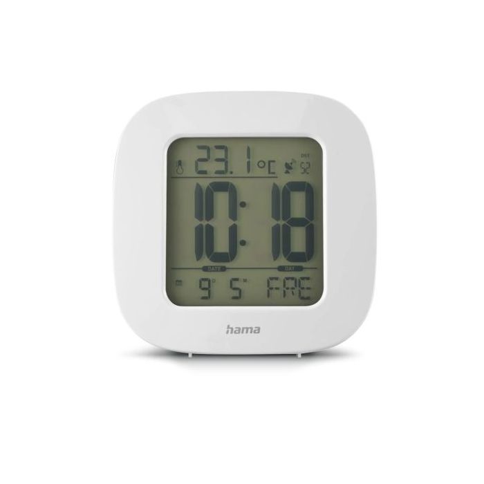 Hama Rc 45 Radio Reloj Despertador - Termometro - Pantalla Digital - Funcion de Repeticion de Alarma - Zona Horaria Ajustable - 7.8x4x7.8cm - Color Blanco