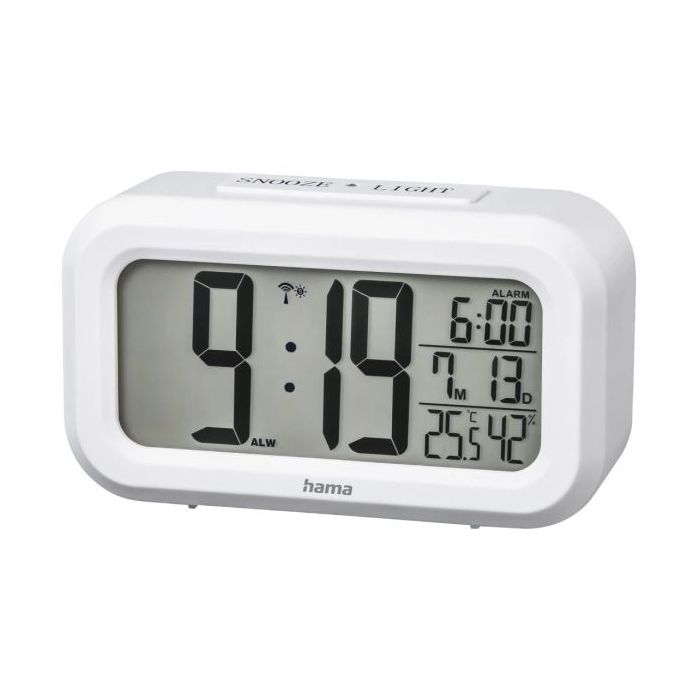 Hama Rc 660 Radio Reloj Despertador - Termometro - Higrometro - Pantalla Digital - Funcion de Repeticion de Alarma - 2 Alarmas Configurables - 11.8x4x6.5cm - Color Blanco