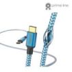 Hama Reflective Cable USB-C Macho - Potencia Maxima 60W - Longitud 1.5m - Nailon - Velocidad hasta 480Mbps - Chapado en Oro - Color Azul