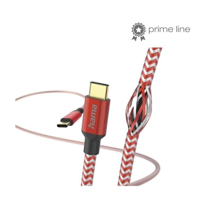 Hama Reflective Cable USB-C Macho - Potencia Maxima 60W - Longitud 1.5m - Nailon - Velocidad hasta 480Mbps - Chapado en Oro - Color Rojo