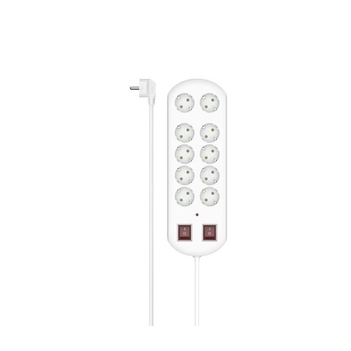 Hama Regleta Alimentacion con 10 Tomas - Potencia Maxima 3680W - Cable 2m - Interruptor de Encendido - Enchufe Schuko en Angulo - 11.3x3.8x35.7cm - Color Blanco