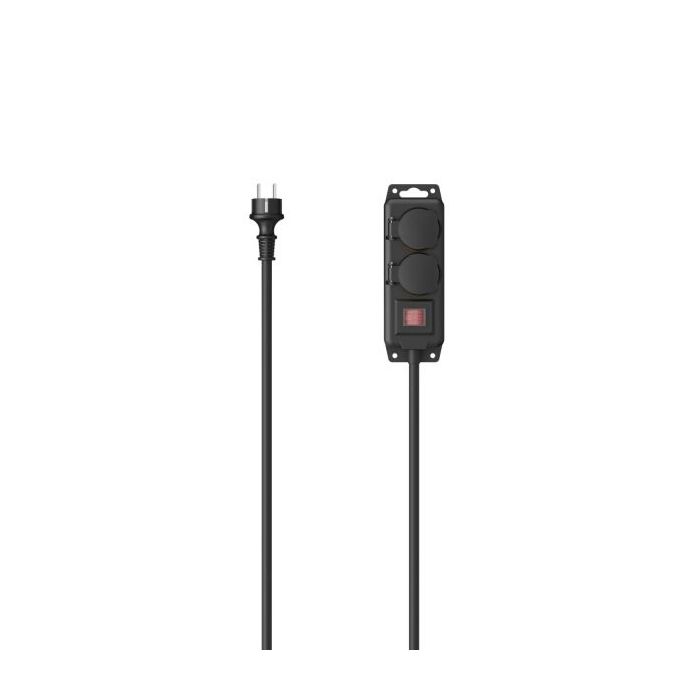 Hama Regleta Alimentacion con 2 Tomas - Potencia Maxima 3680W - IP44 - Cable 2m - Permite Montaje en Pared - Enchufe Schuko Recto - 7.5x5x22cm - Color Negro