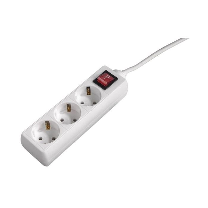 Hama Regleta Alimentacion con 3 Tomas - Potencia Maxima 3680W - Cable 1.4m - Interruptor de Encendido - 21x5.5x4.7cm - Color Blanco