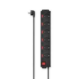 Hama Regleta Alimentacion con 6 Tomas - Potencia Maxima 3680W - Cable 1.4m - Voltaje 250V - Enchufe Schuko en Angulo - 7.5x4.5x46cm - Color Negro