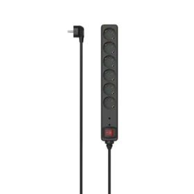 Hama Regleta Alimentacion con 6 Tomas - Potencia Maxima 3680W - Voltaje 250V - Cable 1.4m - Interruptor de Encendido - Enchufe Schuko en Angulo - 4.7x4x35.7cm - Color Negro