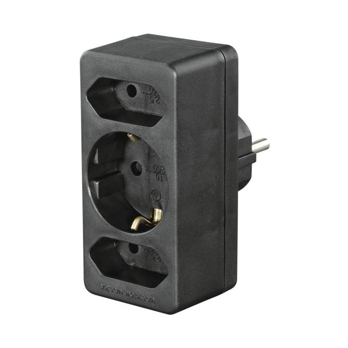 Hama Regleta de Pared con 3 Tomas - Potencia Maxima 3680W - 1x Schuko - 2x Tipo C - Color Negro