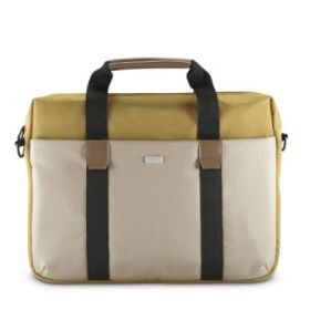 Hama Silvan Maletin para Portatiles hasta 14.1" - Poliester Reciclado - Bolsillo Frontal - Interior Acolchado - 39x5x31cm - Color Beige y Amarillo