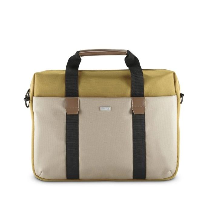 Hama Silvan Maletin para Portatiles hasta 14.1" - Poliester Reciclado - Bolsillo Frontal - Interior Acolchado - 39x5x31cm - Color Beige y Amarillo
