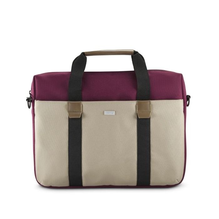 Hama Silvan Maletin para Portatiles hasta 14.1" - Poliester Reciclado - Bolsillo Frontal - Interior Acolchado - 39x5x31cm - Color Beige y Burdeos