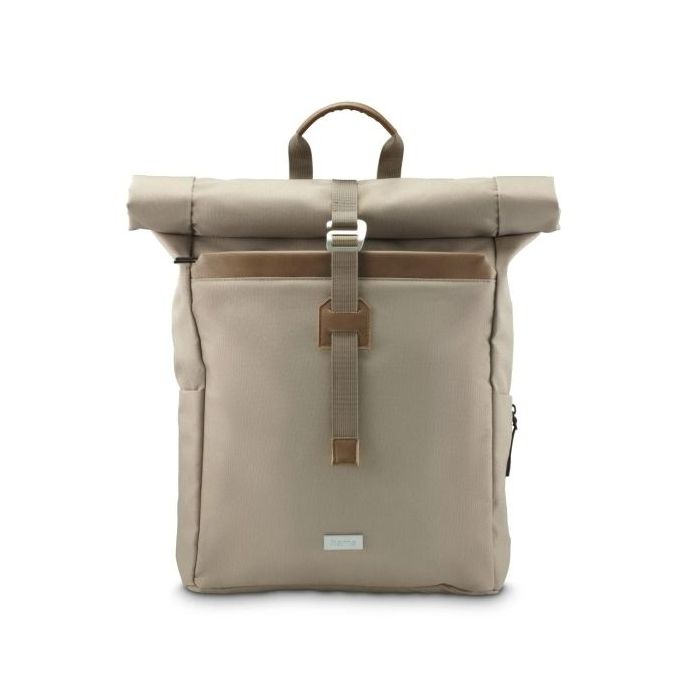 Hama Silvan Mochila para Portatiles hasta 16.2" - Capacidad Ampliable de 15 a 22L - Poliester Reciclado - Interior Acolchado - Bolsillo Frontal - 32x46x14cm - Color Beige
