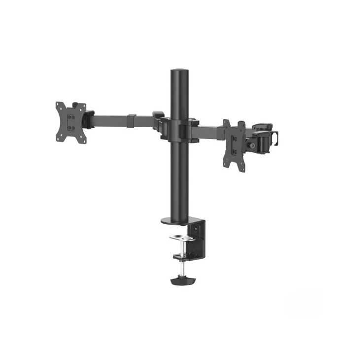 Hama Soporte de Mesa con Brazos Articulados para 2 Monitores de 13 a 35" - Capacidad 15kg - Inclinacion 35º - Altura Ajustable - Giro 180º - Acero - VESA 100x100 - 101.8x13.81x40.43cm - Color Negro