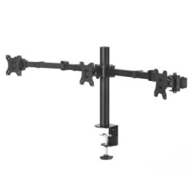 Hama Soporte de Mesa con Brazos Articulados para 3 Monitores de 13 a 27" - Capacidad 7kg - Inclinacion 25º - Altura Ajustable - Giro 180º - Acero - VESA 100x100 - 139.4x17.49x40.43cm - Color Negro
