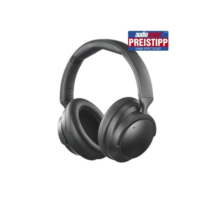 Hama Spirit Silent Auriculares con Microfono Omnidireccional - Bluetooth - Diadema Ajustable - Plegable - Asistente de Voz - Carga por USB-C - Color Negro