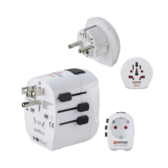 Hama World Travel Pro Adaptador de Viaje Universal - Potencia hasta 1680W - Voltaje 110-240V - Color Blanco