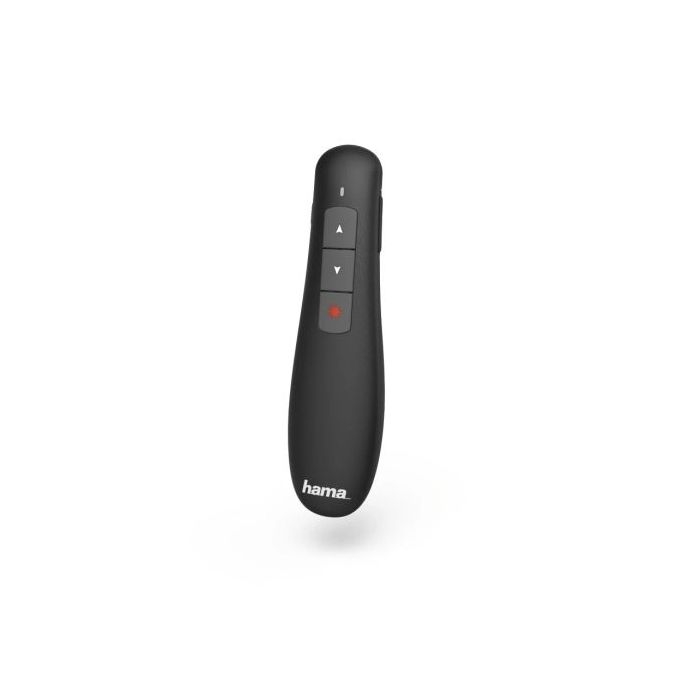 Hama X-Pointer Presentador de Diapositivas - Puntero Laser Rojo - USB-A 2.0 2.4GHz - Alcance 12m - 12x3x2.2cm - Color Negro