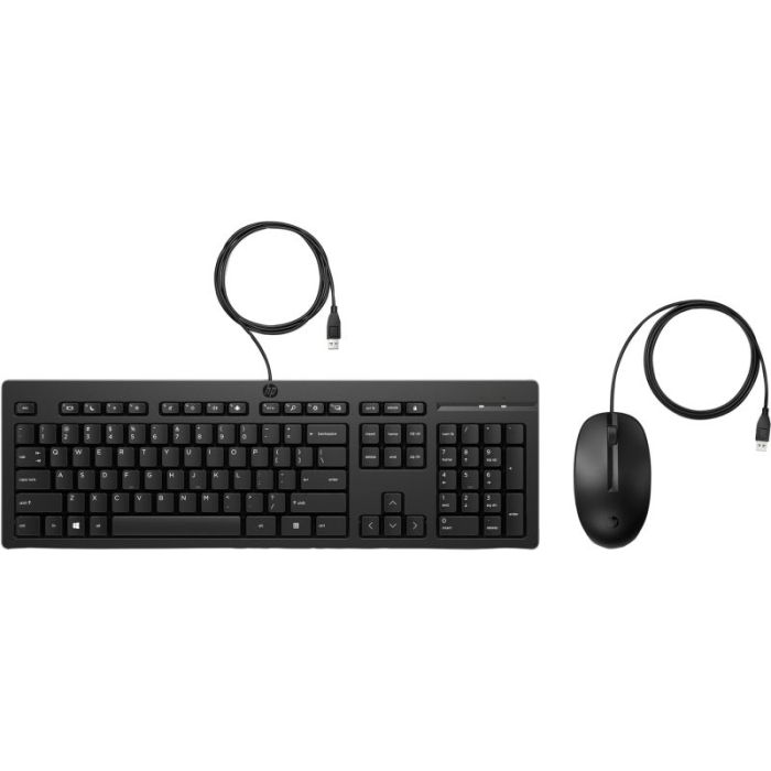 HP 225 Combo Teclado y Raton USB G2 - Tecla Copilot - Patas Ajustables - Raton Optico 1200 DPI - Plug & Play - Facil de Limpiar - Fabricado con Material Reciclado - Color Negro