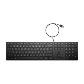 HP 320K Teclado USB - Teclas Silenciosas de Bajo Perfil 2.0 mm - Tecla Copilot IA - LED de Bloq Mayus/Bloq Num - Inclinacion Ajustable 0‑6° - Fabricado con 75% Plastico Reciclado - Color Negro