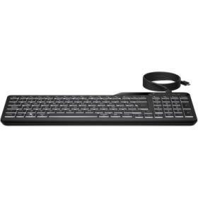 HP 405 Teclado USB Retroiluminado - 12 Teclas Programables - Retroiluminacion LED Blanca con 3 Niveles - Teclas Silenciosas de Perfil Bajo - Inclinacion Ajustable - Resistente a Derrames - Color Negro