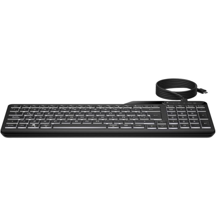 HP 405 Teclado USB Retroiluminado - 12 Teclas Programables - Retroiluminacion LED Blanca con 3 Niveles - Teclas Silenciosas de Perfil Bajo - Inclinacion Ajustable - Resistente a Derrames - Color Negro
