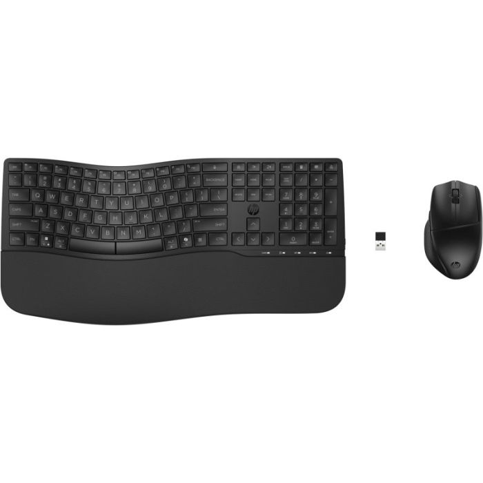 HP 685 Combo Teclado y Raton Inalambricos -Bluetooth 5.3 + 2.4GHz - Reposamuñecas y 3 Angulos de Inclinacion - Tecla Copilot - Raton Optico Multi‑Superficie 4000 DPI - Rueda 4D - Color Negro