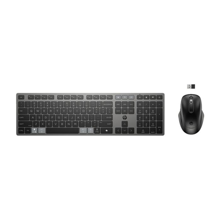 HP 725 Combo Teclado y Raton Inalambricos Multidispositivo Recargables - Bluetooth + 2.4GHz - 22 Teclas Programables - Tecla Copilot - Raton Optico Multi‑Superficie 4000 DPI con 5 Botones Programables - Color Negro