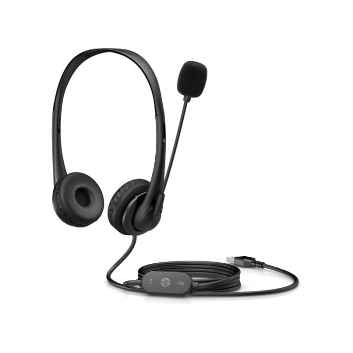 HP Auriculares G2 Stereo USB con Microfono Cancelacion de Ruido - Diadema Ajustable - Almohadillas de PU Leather para Uso Prolongado - Control en Cable - Color Negro