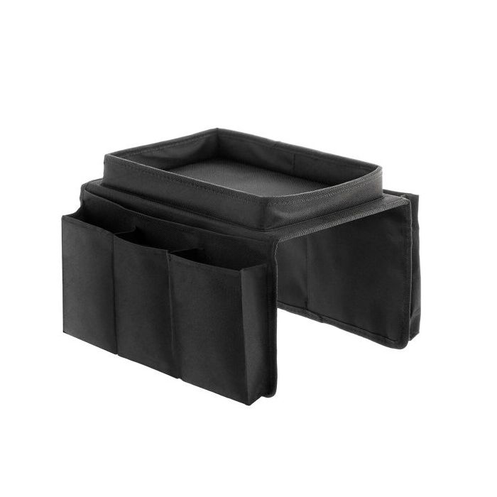 Innovagoods Bandeja para Sofa 2 en 1 - Multifuncion - Organizador de Mandos con 6 Compartimentos - Superficie Bandeja 26x17cm - 54x31x4cm - Color Negro