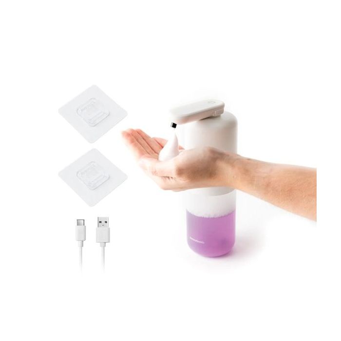 Innovagoods Bitefom Dipensador de Jabon en Espuma Automatico - Bateria 1200mAh - Deposito de 350ml - IPX5 - Recargable - Sistema Antigoteo - 11x21.5x6.5cm - Color Blanco