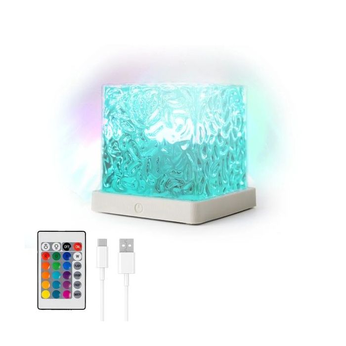 Innovagoods Boralamp Proyector de Auroras Boreales - Autonomia 120min - Cable USB-C - Bateria 1200mAh - Luz LED RGB - Recargable - Mando a Distancia - 11.3x11.3x11.3cm - Color Gris
