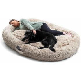 Innovagoods Cama Extragrande para Mascotas y Humanos - Bolsillo Lateral - Antideslizante - Facil Limpieza - Poliester - Ergonomico - Funda Extraible - 190x140x25cm - Color Beige
