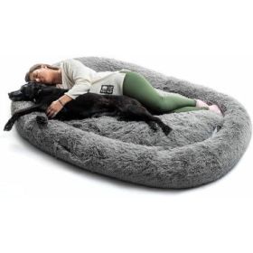 Innovagoods Cama Extragrande para Mascotas y Humanos - Bolsillo Lateral - Antideslizante - Facil Limpieza - Poliester - Ergonomico - Funda Extraible - 190x140x25cm - Color Gris