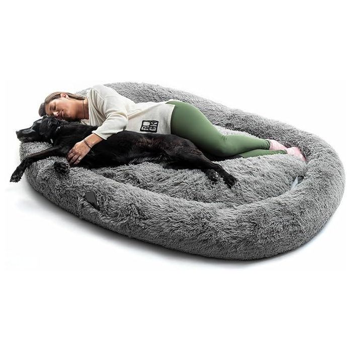 Innovagoods Cama Extragrande para Mascotas y Humanos - Bolsillo Lateral - Antideslizante - Facil Limpieza - Poliester - Ergonomico - Funda Extraible - 190x140x25cm - Color Gris