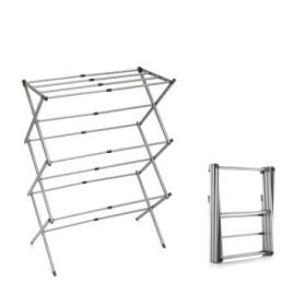 Innovagoods Cloxy Tendedero Metalico Extensible con 3 Alturas - 11 Barras - Soporta hasta 12kg - Plegable - Resistente al Agua - 43x10x38cm - Color Gris